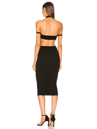 Thumbnail for Women's Cut Out Halter Midi Black Bandage Dress -, Dress , Drestiny , Australia, Black, Canada, FR, Knee Length Dresses, L, M, Midi Dresses, New Zealand, S, Sleeveless, Strapless, United Kingdom, United States, XL, XS , Drestiny , www.shopdrestiny.com