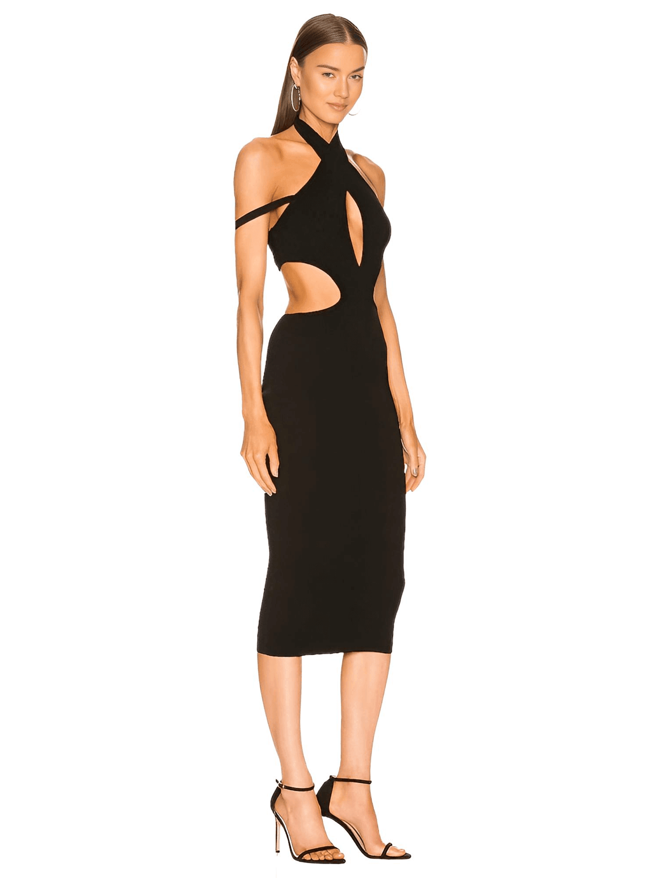 Women's Cut Out Halter Midi Black Bandage Dress -, Dress , Drestiny , Australia, Black, Canada, FR, Knee Length Dresses, L, M, Midi Dresses, New Zealand, S, Sleeveless, Strapless, United Kingdom, United States, XL, XS , Drestiny , www.shopdrestiny.com