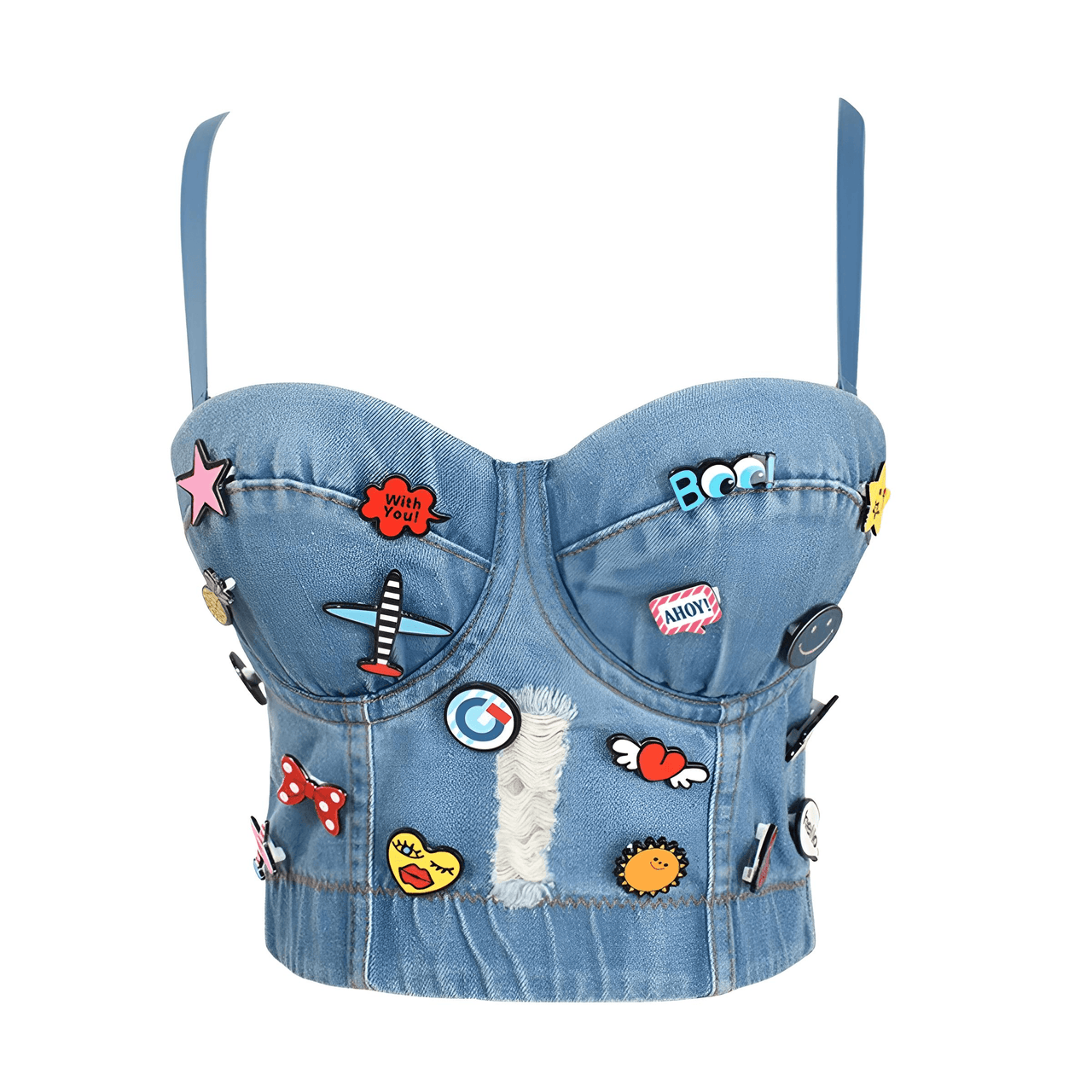 Women's Denim Bustier Crop Tops - 13 Styles! -, Bustier , Drestiny , Australia, Black, Blue, Canada, Casual Shirts, Corsets, Crop Tops, FR, Gold, L, Light Blue, M, New Zealand, Pink, Red, S, Silver, Sleeveless, United Kingdom, United States, White, XL, XS , Drestiny , www.shopdrestiny.com