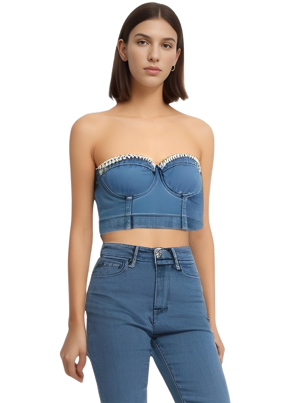 Women's Denim Bustier Crop Tops -, Bustier , Drestiny , Australia, Black, Blue, Canada, Casual Shirts, Corsets, Crop Tops, FR, L, Light Blue, M, New Zealand, S, Sleeveless, United Kingdom, United States, XL, XS , Drestiny , www.shopdrestiny.com