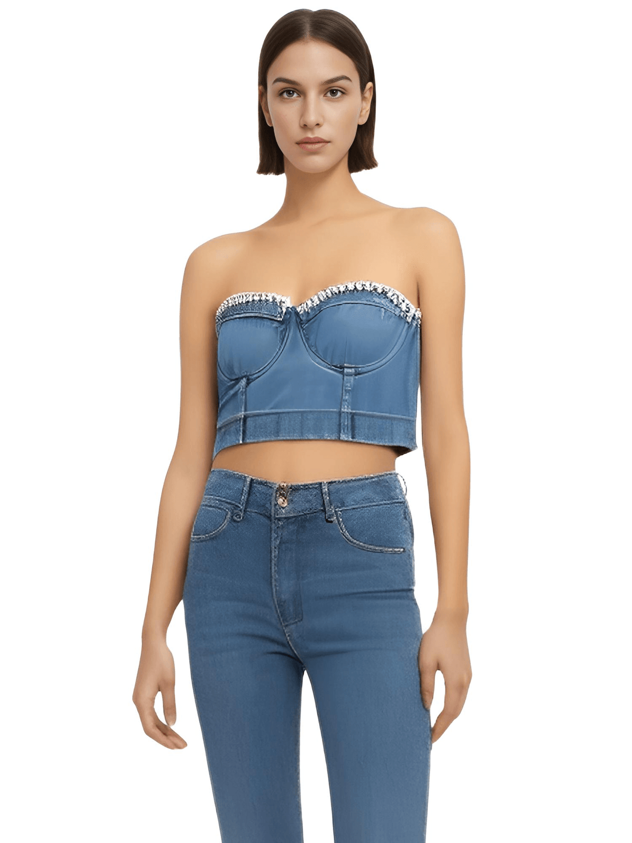 Women's Denim Bustier Crop Tops -, Bustier , Drestiny , Australia, Black, Blue, Canada, Casual Shirts, Corsets, Crop Tops, FR, L, Light Blue, M, New Zealand, S, Sleeveless, United Kingdom, United States, XL, XS , Drestiny , www.shopdrestiny.com