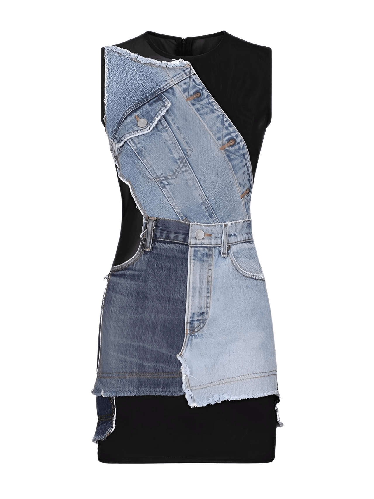 Women's Denim Patchwork Dress For Women -, Dress , Drestiny , Australia, Black, Blue, Canada, Dark Blue, L, Light Blue, M, Mini Dresses, New Zealand, S, Sleeveless, United Kingdom, United States, XL , Drestiny , www.shopdrestiny.com