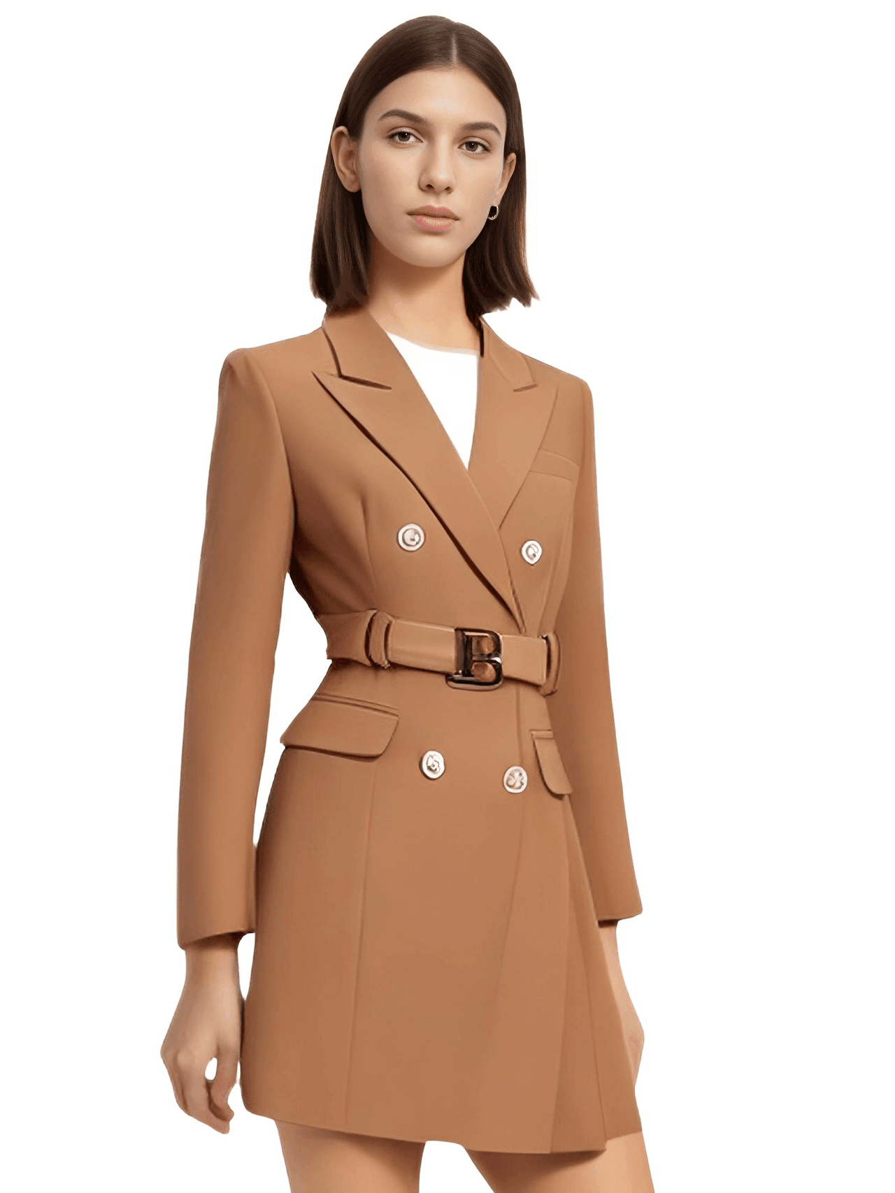 Women's Double Breasted Suit Dress With Belt - In 12 Colors! -, Dress , Drestiny , Australia, Black, Blue, Brown, Canada, Champagne, Dark Blue, Deep Pink, FR, Green, L, Long Sleeves, M, Mini Dresses, New Zealand, Olive Green, Pink, Purple, Red, S, United Kingdom, United States, White, XL, XXL, XXXL , Drestiny , www.shopdrestiny.com