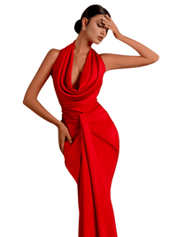 Thumbnail for Women's Elegant Backless Halter Red Draped Maxi Long Bodycon Dress -, Dress , Drestiny , Australia, Canada, FR, L, M, Maxi Dresses, New Zealand, Red, S, Sleeveless, United Kingdom, United States, XS , Drestiny , www.shopdrestiny.com