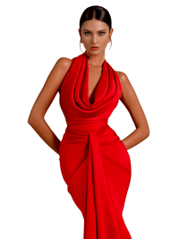 Thumbnail for Women's Elegant Backless Halter Red Draped Maxi Long Bodycon Dress -, Dress , Drestiny , Australia, Canada, FR, L, M, Maxi Dresses, New Zealand, Red, S, Sleeveless, United Kingdom, United States, XS , Drestiny , www.shopdrestiny.com