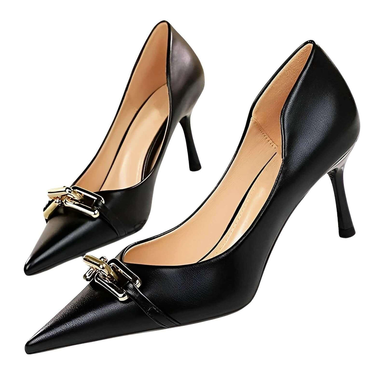 Women's Elegant Metal Design Kitten Heel Pumps -, Pumps , Drestiny , Apricot, Australia, Black, Blue, Blue Grey, Canada, Heels, New Zealand, Nude, Pumps, Red, United Kingdom, United States , Drestiny , www.shopdrestiny.com