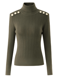 Thumbnail for Women's High-End Turtleneck With Gold Buttons - In 8 Colors! -, Turtleneck Sweater , Drestiny , Australia, Black, Blue, Brown, Canada, Casual Shirts, Dark Olive Green, Deep Pink, Dress Shirts, FR, L, M, New Zealand, Pink, Pullovers, Red, S, Turtlenecks, United Kingdom, United States, White, XL , Drestiny , www.shopdrestiny.com