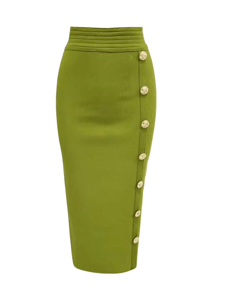 Women's High Waist Bandage Pencil Skirt with Gold Buttons -, Skirts , Drestiny , Auburn, Australia, Beige, Black, Blue, Dark Grey, FR, Fuchsia, Green, L, M, New Zealand, Olive Drab, Orange, Red, S, Skirts, United Kingdom, United States, XL, XS, XXL , Drestiny , www.shopdrestiny.com