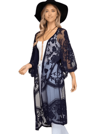 Thumbnail for Women's Lace Kimono Top -, Cardigan , Drestiny , Australia, Black, Blouses, Brown, Canada, Dark Blue, Dark Olive Green, Dark Red, Dress Shirts, Gold, Light Blue, New Zealand, Pink, Sienna, United Kingdom, United States, White, Wine Red , Drestiny , www.shopdrestiny.com