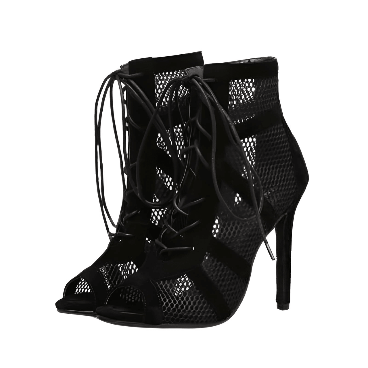 Women's Black Lace Up Mesh Heels -, Ankle Boots , Drestiny , 10, 11, 4, 5, 6, 7, 8, 9, Australia, Black, Canada, Heels, High Heels, New Zealand, Sandals, Stilettos, United Kingdom, United States , Drestiny , www.shopdrestiny.com