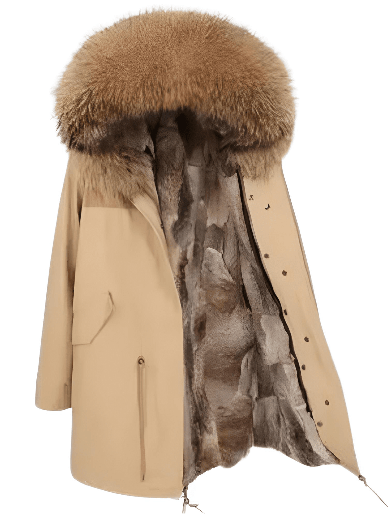 Women's Long Rabbit Fur Parka Real Fur Lining & Real Fox Fur Collar -, Coats , Drestiny , Army Green, Australia, Black, Blue Grey, Brown, Canada, Coats, Deep Pink, Grey, L, M, New Zealand, S, Silver, United Kingdom, United States, White, XL, XXL , Drestiny , www.shopdrestiny.com