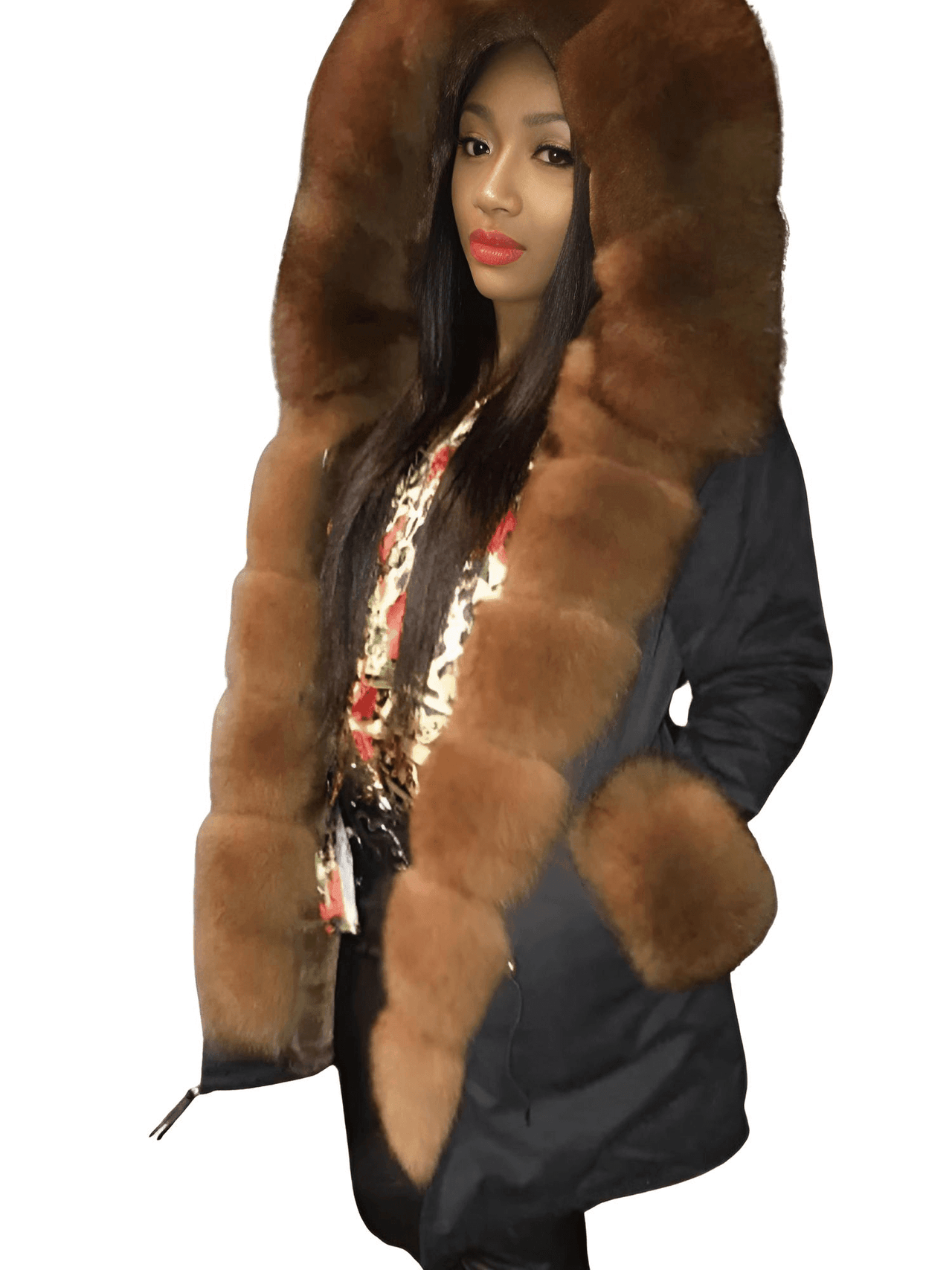 Women's Long Rabbit Fur Parka Real Fur Lining & Real Fox Fur Collar -, Coats , Drestiny , Army Green, Australia, Black, Blue Grey, Brown, Canada, Coats, Deep Pink, Grey, L, M, New Zealand, S, Silver, United Kingdom, United States, White, XL, XXL , Drestiny , www.shopdrestiny.com