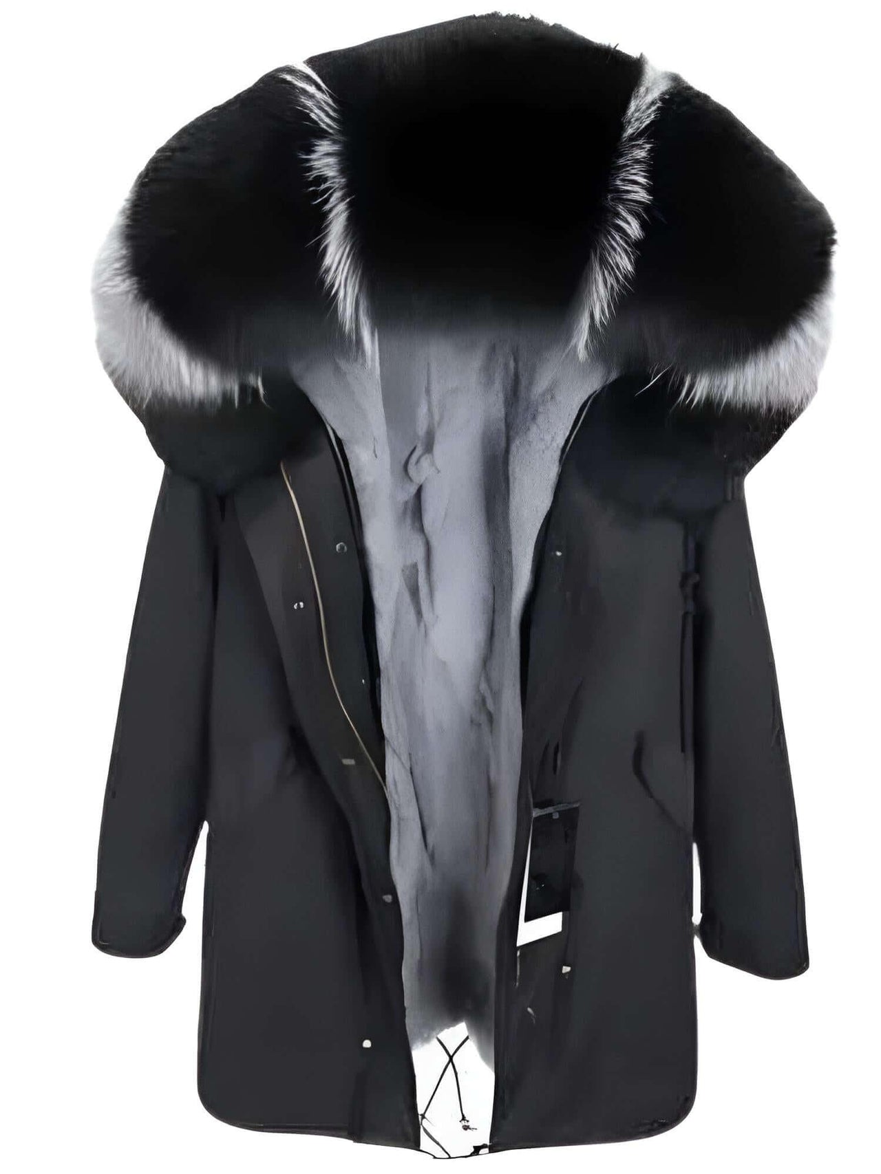 Women's Long Rabbit Fur Parka Real Fur Lining & Real Fox Fur Collar -, Coats , Drestiny , Army Green, Australia, Black, Blue Grey, Brown, Canada, Coats, Deep Pink, Grey, L, M, New Zealand, S, Silver, United Kingdom, United States, White, XL, XXL , Drestiny , www.shopdrestiny.com