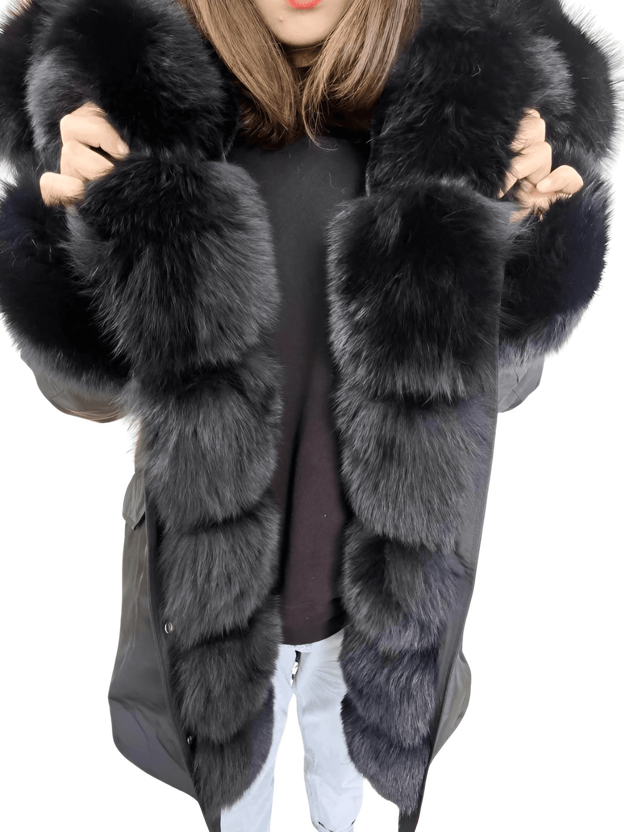 Women's Long Rabbit Fur Parka Real Fur Lining & Real Fox Fur Collar -, Coats , Drestiny , Army Green, Australia, Black, Blue Grey, Brown, Canada, Coats, Deep Pink, Grey, L, M, New Zealand, S, Silver, United Kingdom, United States, White, XL, XXL , Drestiny , www.shopdrestiny.com