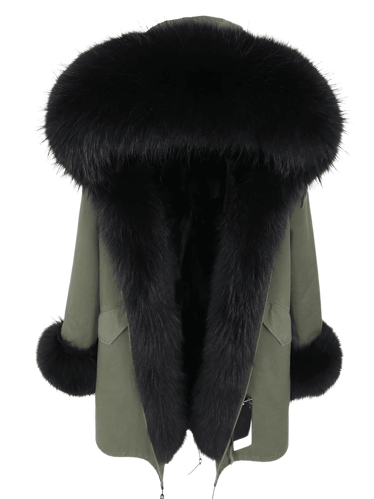 Women's Long Rabbit Fur Parka Real Fur Lining & Real Fox Fur Collar -, Coats , Drestiny , Army Green, Australia, Black, Blue Grey, Brown, Canada, Coats, Deep Pink, Grey, L, M, New Zealand, S, Silver, United Kingdom, United States, White, XL, XXL , Drestiny , www.shopdrestiny.com