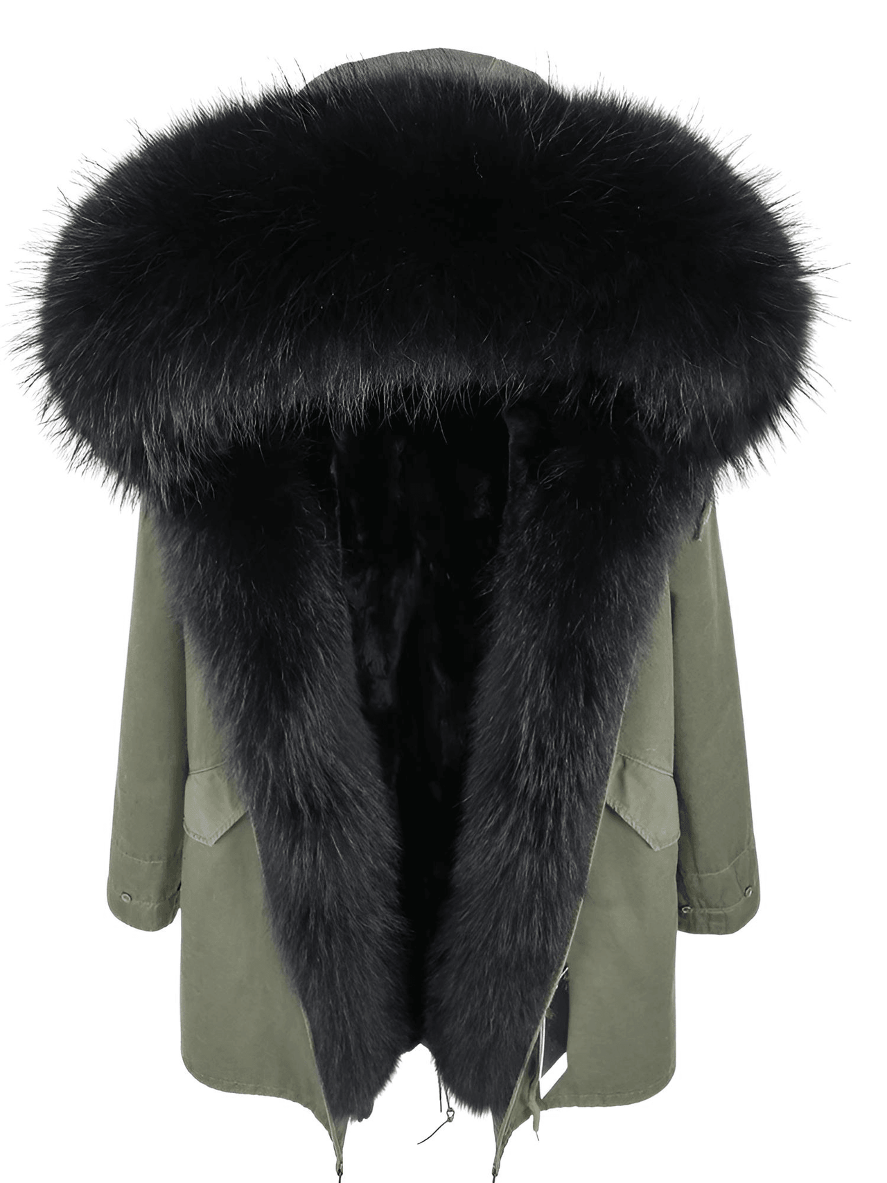 Women's Long Rabbit Fur Parka Real Fur Lining & Real Fox Fur Collar -, Coats , Drestiny , Army Green, Australia, Black, Blue Grey, Brown, Canada, Coats, Deep Pink, Grey, L, M, New Zealand, S, Silver, United Kingdom, United States, White, XL, XXL , Drestiny , www.shopdrestiny.com