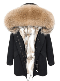 Thumbnail for Women's Long Rabbit Fur Parka Real Fur Lining & Real Fox Fur Collar -, Coats , Drestiny , Army Green, Australia, Black, Blue Grey, Brown, Canada, Coats, Deep Pink, Grey, L, M, New Zealand, S, Silver, United Kingdom, United States, White, XL, XXL , Drestiny , www.shopdrestiny.com