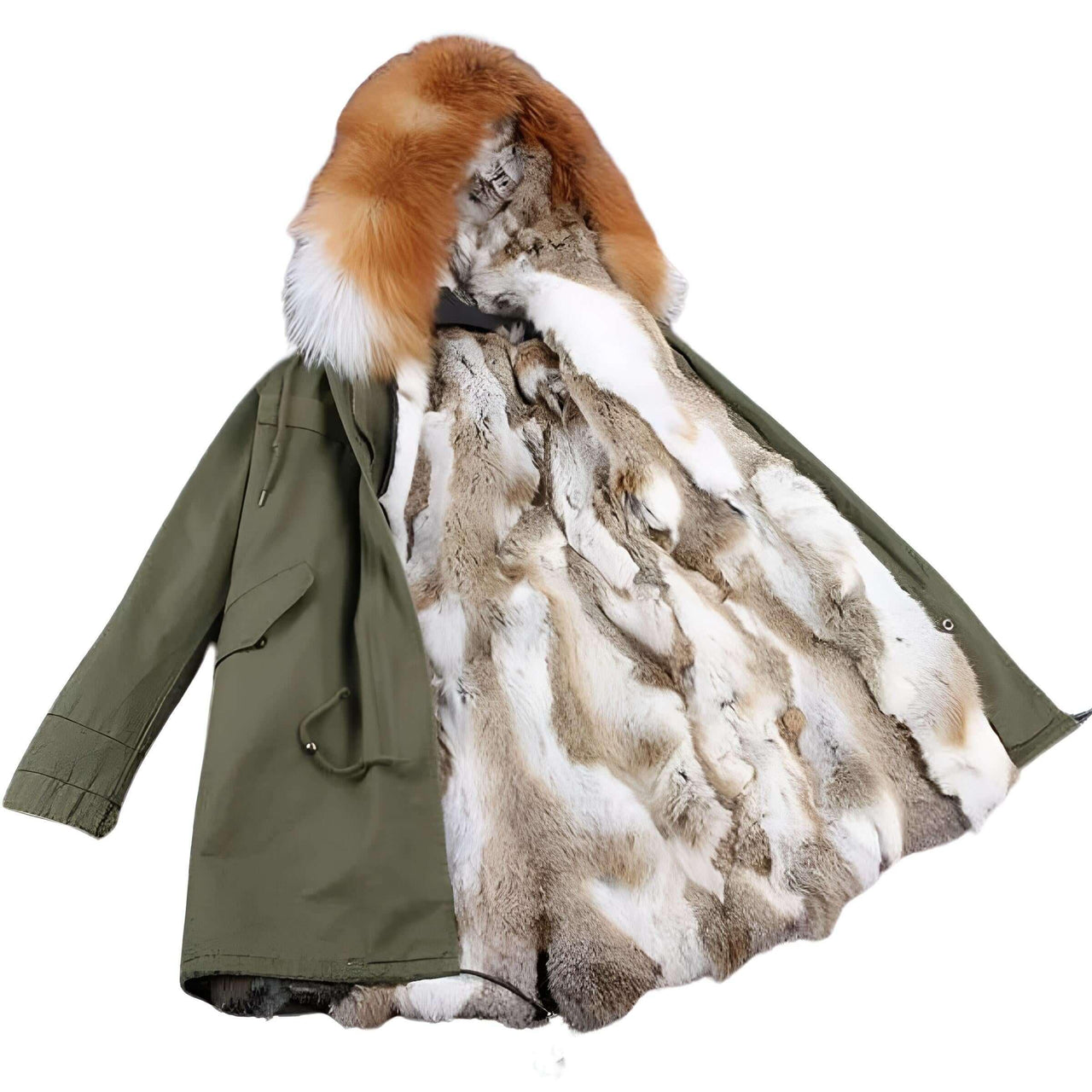 Women's Long Rabbit Fur Parka Real Fur Lining & Real Fox Fur Collar -, Coats , Drestiny , Army Green, Australia, Black, Blue Grey, Brown, Canada, Coats, Deep Pink, Grey, L, M, New Zealand, S, Silver, United Kingdom, United States, White, XL, XXL , Drestiny , www.shopdrestiny.com