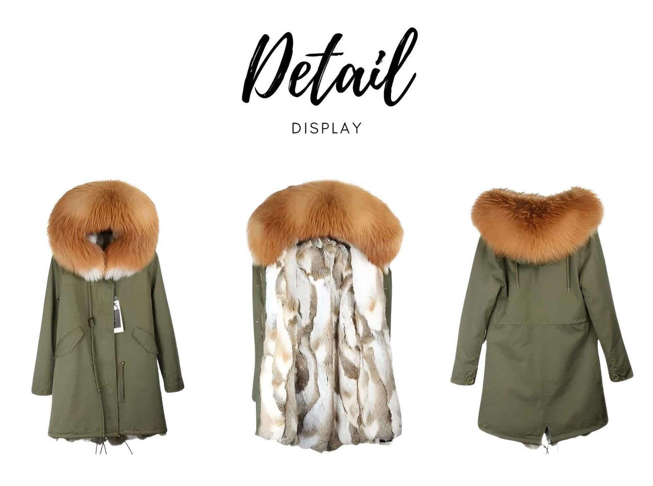 Women's Long Rabbit Fur Parka Real Fur Lining & Real Fox Fur Collar -, Coats , Drestiny , Army Green, Australia, Black, Blue Grey, Brown, Canada, Coats, Deep Pink, Grey, L, M, New Zealand, S, Silver, United Kingdom, United States, White, XL, XXL , Drestiny , www.shopdrestiny.com