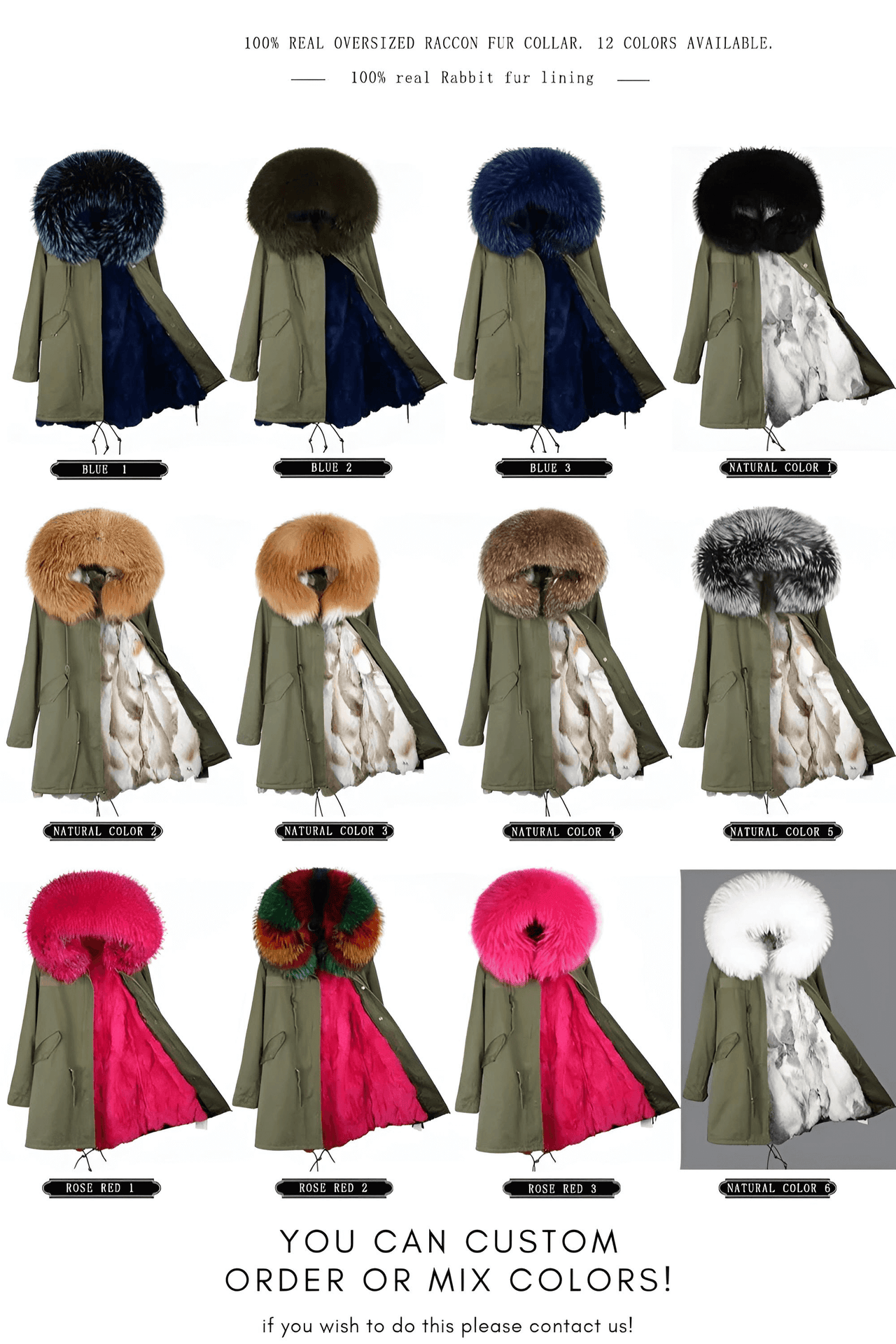 Women's Long Rabbit Fur Parka Real Fur Lining & Real Fox Fur Collar -, Coats , Drestiny , Army Green, Australia, Black, Blue Grey, Brown, Canada, Coats, Deep Pink, Grey, L, M, New Zealand, S, Silver, United Kingdom, United States, White, XL, XXL , Drestiny , www.shopdrestiny.com