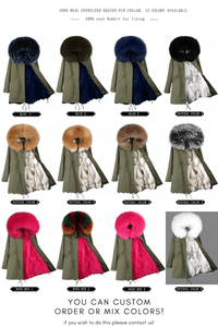 Thumbnail for Women's Long Rabbit Fur Parka Real Fur Lining & Real Fox Fur Collar -, Coats , Drestiny , Army Green, Australia, Black, Blue Grey, Brown, Canada, Coats, Deep Pink, Grey, L, M, New Zealand, S, Silver, United Kingdom, United States, White, XL, XXL , Drestiny , www.shopdrestiny.com