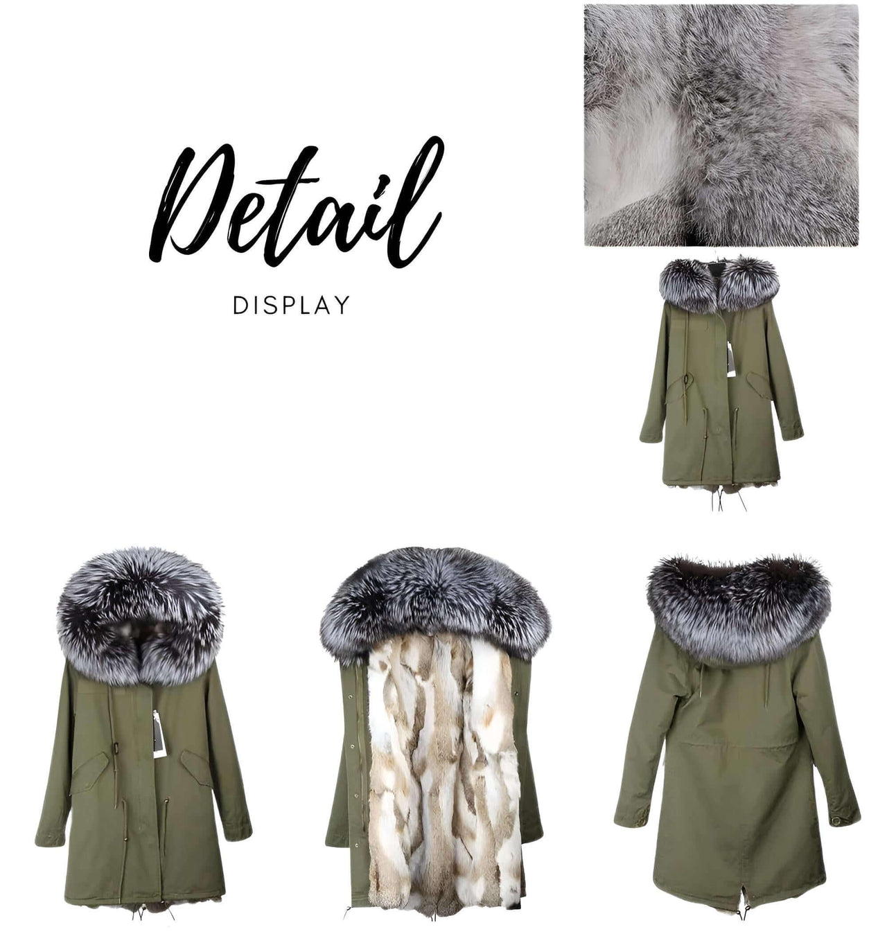 Women's Long Rabbit Fur Parka Real Fur Lining & Real Fox Fur Collar -, Coats , Drestiny , Army Green, Australia, Black, Blue Grey, Brown, Canada, Coats, Deep Pink, Grey, L, M, New Zealand, S, Silver, United Kingdom, United States, White, XL, XXL , Drestiny , www.shopdrestiny.com