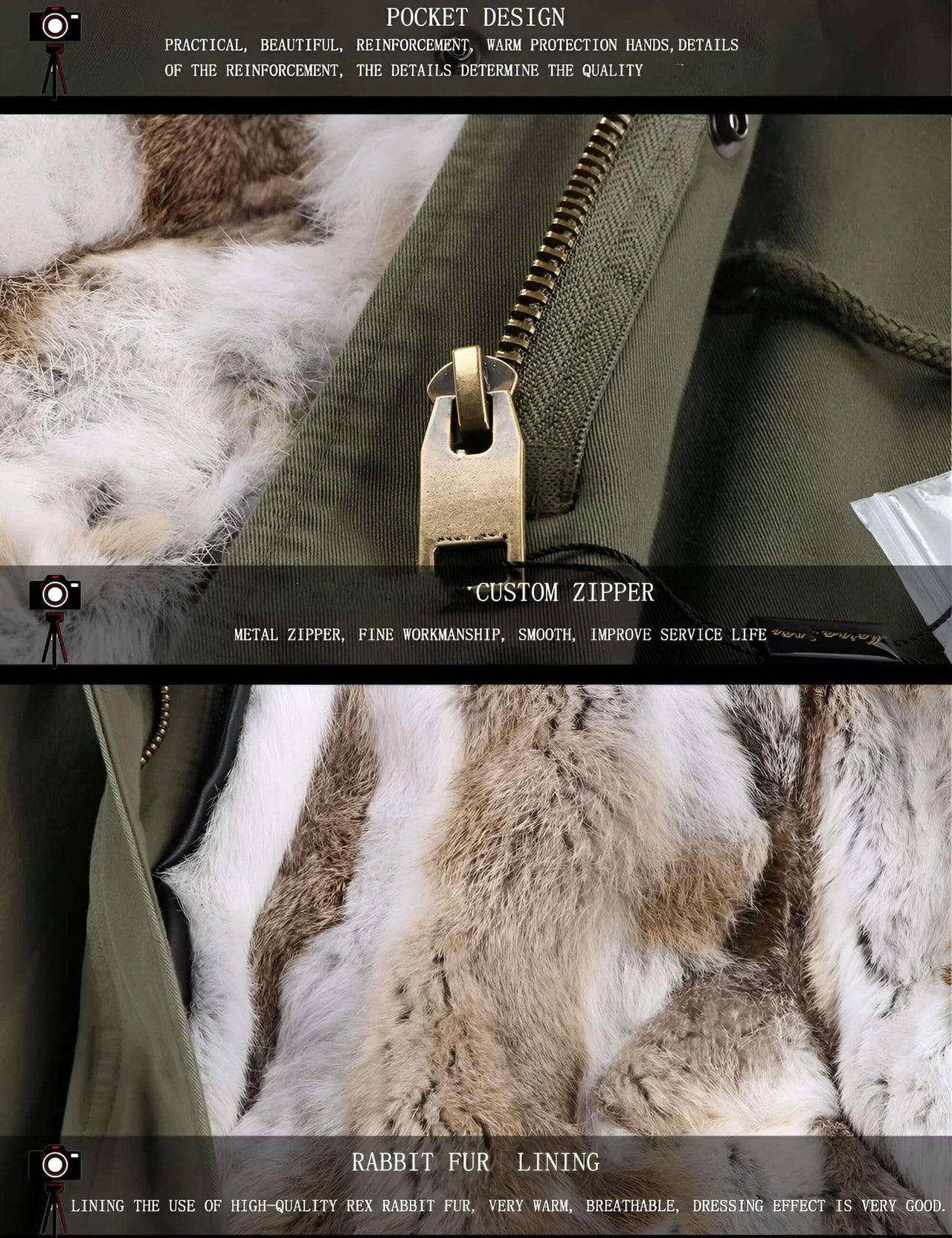 Women's Long Rabbit Fur Parka Real Fur Lining & Real Fox Fur Collar -, Coats , Drestiny , Army Green, Australia, Black, Blue Grey, Brown, Canada, Coats, Deep Pink, Grey, L, M, New Zealand, S, Silver, United Kingdom, United States, White, XL, XXL , Drestiny , www.shopdrestiny.com