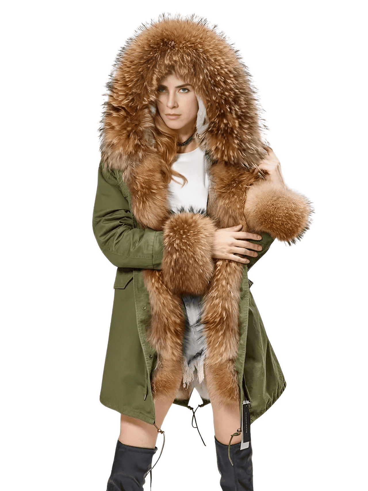 Women's Long Rabbit Fur Parka Real Fur Lining & Real Fox Fur Collar -, Coats , Drestiny , Army Green, Australia, Black, Blue Grey, Brown, Canada, Coats, Deep Pink, Grey, L, M, New Zealand, S, Silver, United Kingdom, United States, White, XL, XXL , Drestiny , www.shopdrestiny.com