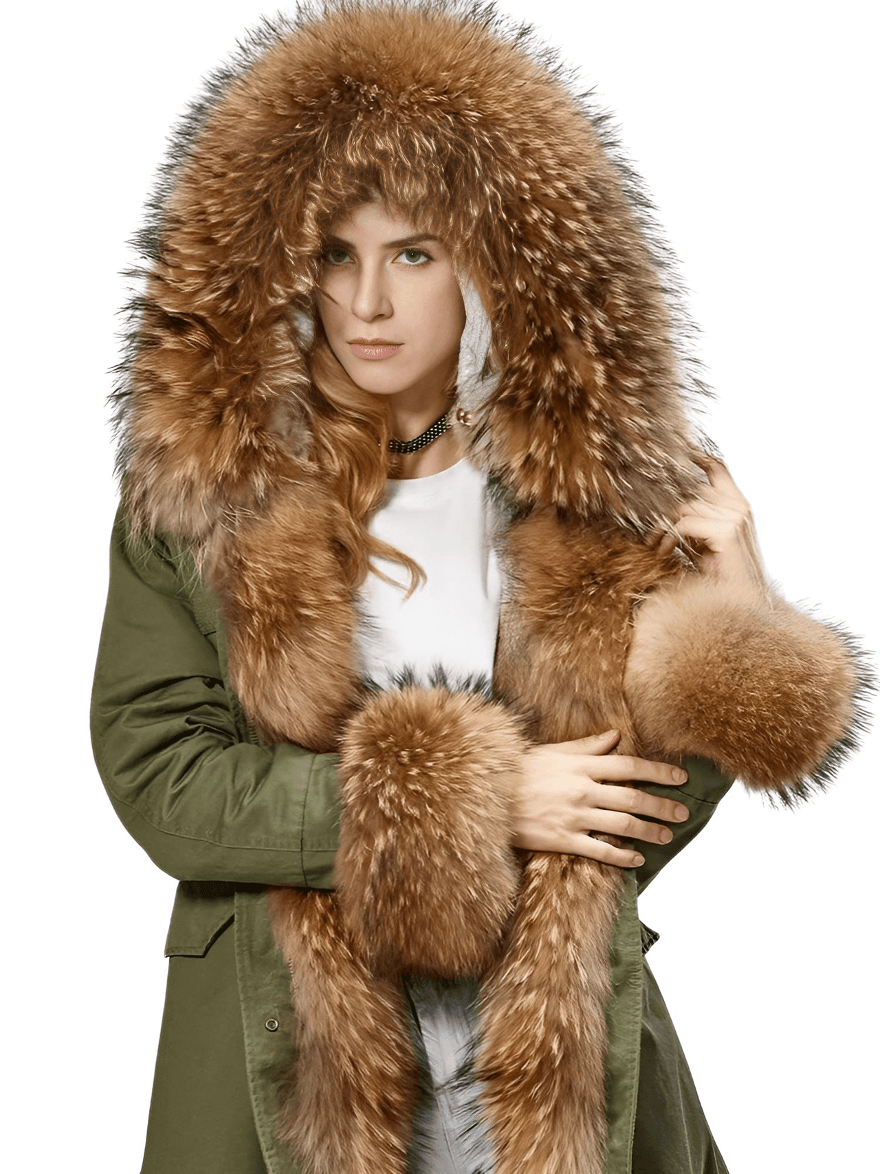 Women's Long Rabbit Fur Parka Real Fur Lining & Real Fox Fur Collar -, Coats , Drestiny , Army Green, Australia, Black, Blue Grey, Brown, Canada, Coats, Deep Pink, Grey, L, M, New Zealand, S, Silver, United Kingdom, United States, White, XL, XXL , Drestiny , www.shopdrestiny.com