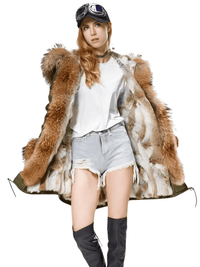 Thumbnail for Women's Long Rabbit Fur Parka Real Fur Lining & Real Fox Fur Collar -, Coats , Drestiny , Army Green, Australia, Black, Blue Grey, Brown, Canada, Coats, Deep Pink, Grey, L, M, New Zealand, S, Silver, United Kingdom, United States, White, XL, XXL , Drestiny , www.shopdrestiny.com