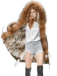 Thumbnail for Women's Long Rabbit Fur Parka Real Fur Lining & Real Fox Fur Collar -, Coats , Drestiny , Army Green, Australia, Black, Blue Grey, Brown, Canada, Coats, Deep Pink, Grey, L, M, New Zealand, S, Silver, United Kingdom, United States, White, XL, XXL , Drestiny , www.shopdrestiny.com