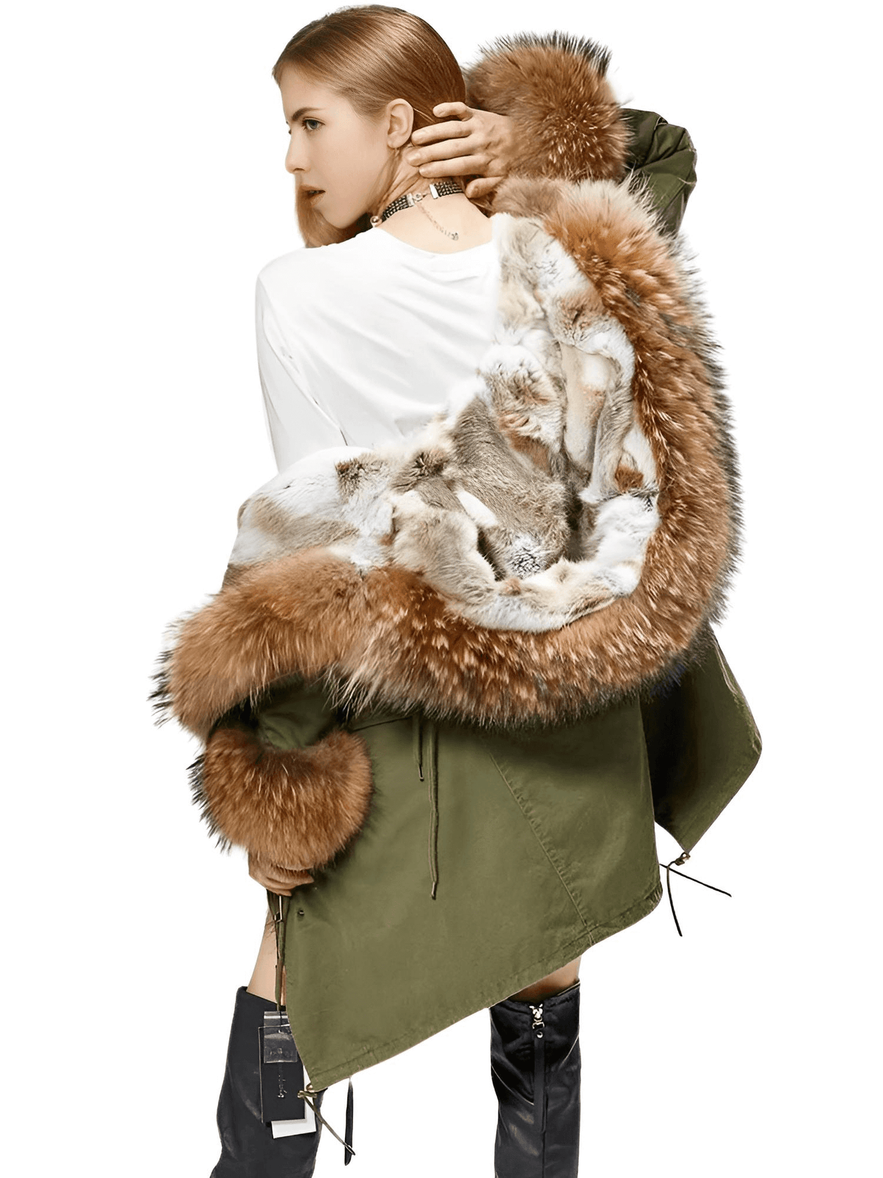 Women's Long Rabbit Fur Parka Real Fur Lining & Real Fox Fur Collar -, Coats , Drestiny , Army Green, Australia, Black, Blue Grey, Brown, Canada, Coats, Deep Pink, Grey, L, M, New Zealand, S, Silver, United Kingdom, United States, White, XL, XXL , Drestiny , www.shopdrestiny.com