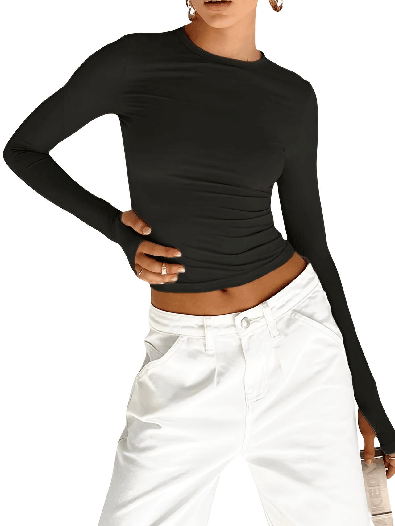 Women's Long Sleeve Crop Top with Thumbholes -, Crop Tops , Drestiny , Army Green, Australia, Black, Blue, Brown, Canada, Casual Shirts, Crop Tops, Dark Blue, Deep Pink, Gender_Women, Grey, Khaki, L, Long Sleeves, M, New Zealand, Orange, Pale Green, Pink, Purple, Red, S, United Kingdom, United States, White , Drestiny , www.shopdrestiny.com