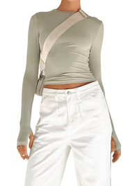 Thumbnail for Women's Long Sleeve Crop Top with Thumbholes -, Crop Tops , Drestiny , Army Green, Australia, Black, Blue, Brown, Canada, Casual Shirts, Crop Tops, Dark Blue, Deep Pink, Gender_Women, Grey, Khaki, L, Long Sleeves, M, New Zealand, Orange, Pale Green, Pink, Purple, Red, S, United Kingdom, United States, White , Drestiny , www.shopdrestiny.com