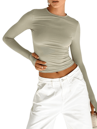 Thumbnail for Women's Long Sleeve Crop Top with Thumbholes -, Crop Tops , Drestiny , Army Green, Australia, Black, Blue, Brown, Canada, Casual Shirts, Crop Tops, Dark Blue, Deep Pink, Gender_Women, Grey, Khaki, L, Long Sleeves, M, New Zealand, Orange, Pale Green, Pink, Purple, Red, S, United Kingdom, United States, White , Drestiny , www.shopdrestiny.com