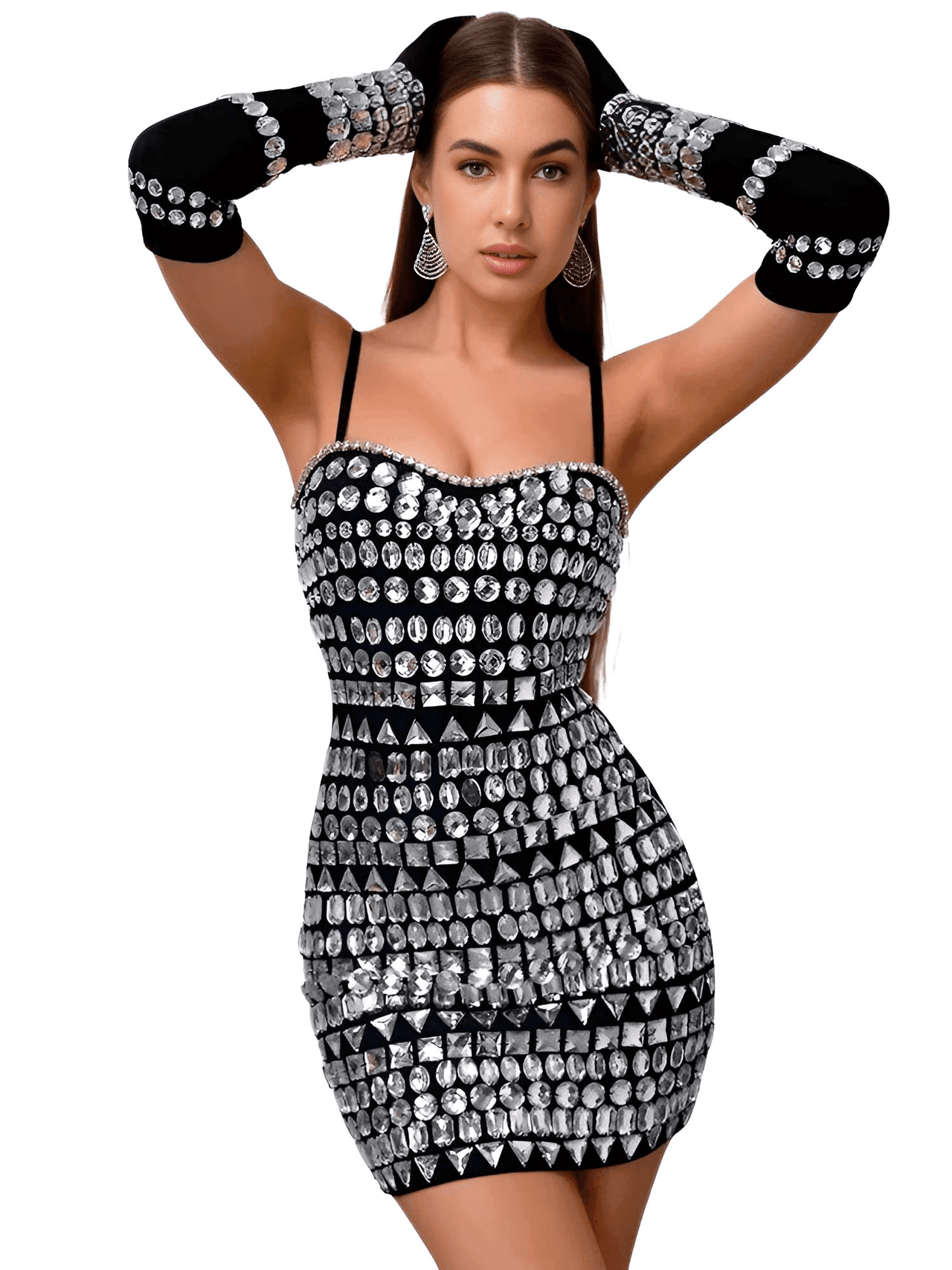 Women's Luxury Diamond Bodycon Bandage Mini Dress With Gloves -, Dress , Drestiny , Australia, Black, Crop Tops, Gloves, L, M, Mini Dresses, New Zealand, S, Shorts, Skirts, Sleeveless, United Kingdom, United States, White, XS , Drestiny , www.shopdrestiny.com