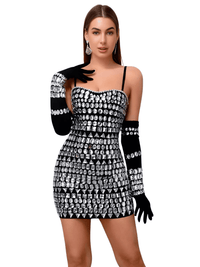 Thumbnail for Women's Luxury Diamond Bodycon Bandage Mini Dress With Gloves -, Dress , Drestiny , Australia, Black, Crop Tops, Gloves, L, M, Mini Dresses, New Zealand, S, Shorts, Skirts, Sleeveless, United Kingdom, United States, White, XS , Drestiny , www.shopdrestiny.com