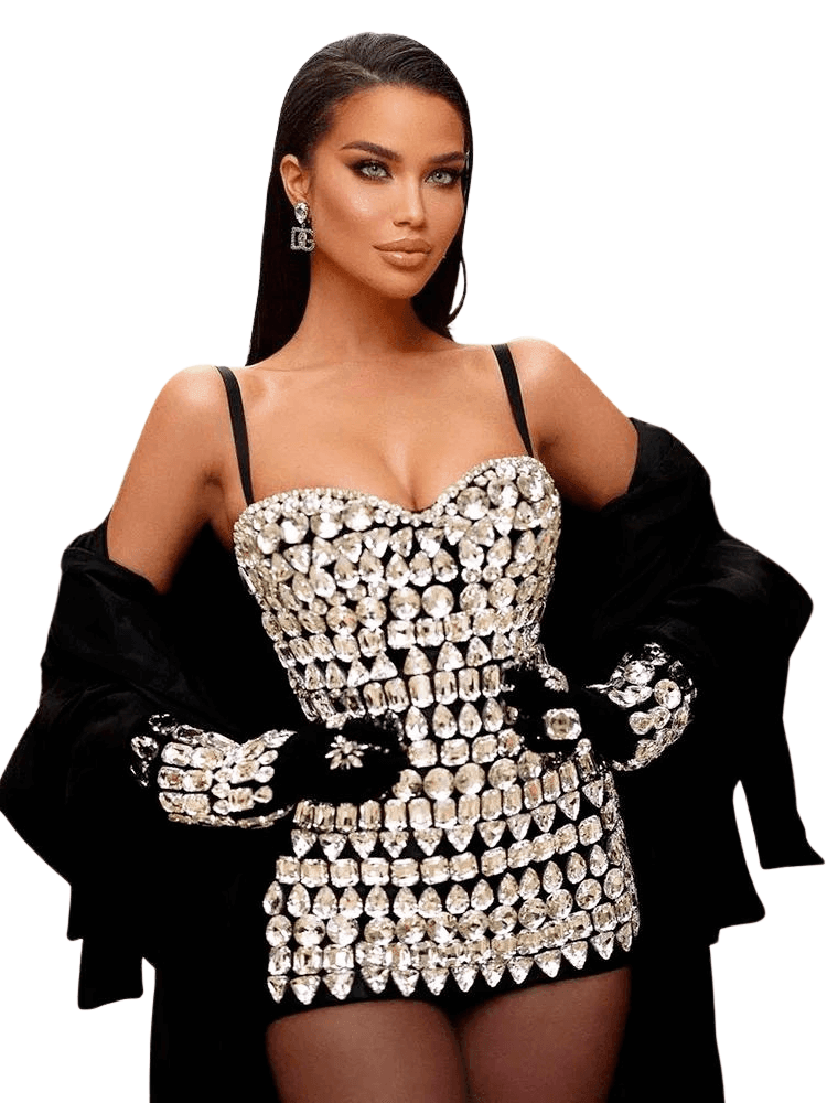 Women's Luxury Diamond Bodycon Bandage Mini Dress With Gloves -, Dress , Drestiny , Australia, Black, Crop Tops, Gloves, L, M, Mini Dresses, New Zealand, S, Shorts, Skirts, Sleeveless, United Kingdom, United States, White, XS , Drestiny , www.shopdrestiny.com