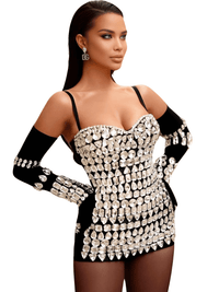 Thumbnail for Women's Luxury Diamond Bodycon Bandage Mini Dress With Gloves -, Dress , Drestiny , Australia, Black, Crop Tops, Gloves, L, M, Mini Dresses, New Zealand, S, Shorts, Skirts, Sleeveless, United Kingdom, United States, White, XS , Drestiny , www.shopdrestiny.com