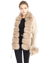 Thumbnail for Women's Luxury Knitted Sweater Coat With Detachable Fur in 14 Colors! -, Sweater Coat , Drestiny , Australia, Beige, Black, Blue Grey, Brown, Camel, Coats, Dark Khaki, Khaki, L, Light Brown, M, New Zealand, Pink, S, United Kingdom, United States, White, XL, XXL, XXXL , Drestiny , www.shopdrestiny.com