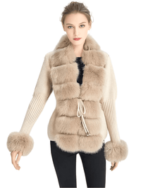 Thumbnail for Women's Luxury Knitted Sweater Coat With Detachable Fur in 14 Colors! -, Sweater Coat , Drestiny , Australia, Beige, Black, Blue Grey, Brown, Camel, Coats, Dark Khaki, Khaki, L, Light Brown, M, New Zealand, Pink, S, United Kingdom, United States, White, XL, XXL, XXXL , Drestiny , www.shopdrestiny.com