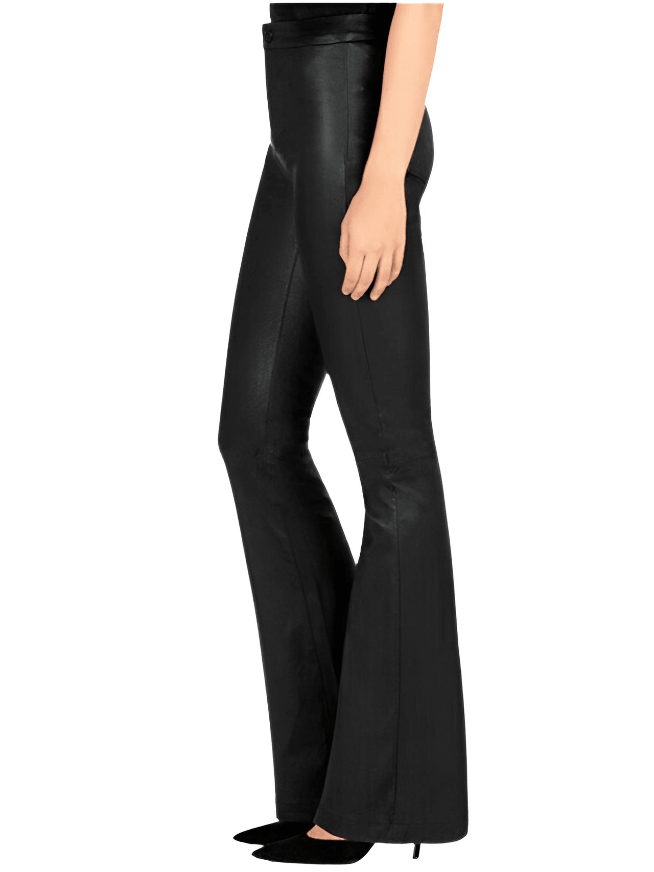 Women's Mid-Waist Slim Flare Black Leather Pants -, Pants , Drestiny , Australia, Black, Casual Pants, Dress Pants, FR, L, Leather Pants, M, New Zealand, S, United Kingdom, United States, XL, XS, XXL , Drestiny , www.shopdrestiny.com