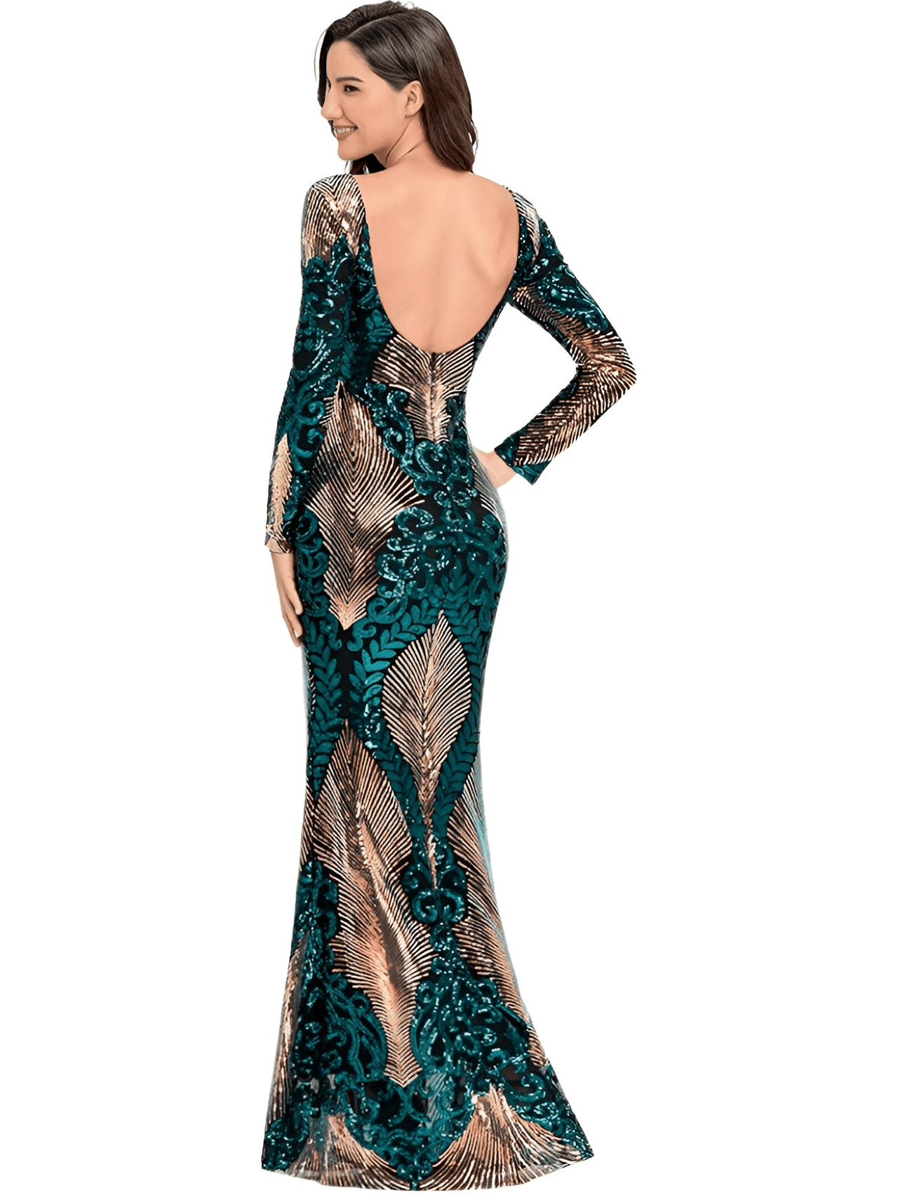 Women's O-Neck Long-Sleeve Shinning Sequins Evening Dress -, Dress , Drestiny , Australia, Canada, Dark Green, Gold, L, Long Sleeves, M, Maxi Dresses, New Zealand, S, United Kingdom, United States, XL, XXL, XXXL , Drestiny , www.shopdrestiny.com