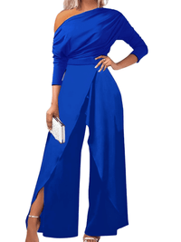 Thumbnail for Women's Off Shoulder Irregular Wide Leg Jumpsuit -, Jumpsuit , Drestiny , Australia, Black, Blue, Canada, Jumpsuits, L, M, New Zealand, Off Shoulder, One Shoulder, S, United Kingdom, United States, White, XL , Drestiny , www.shopdrestiny.com