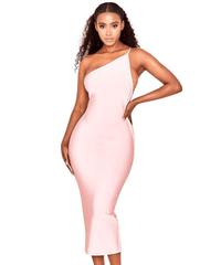 Thumbnail for Women's One Shoulder Bandage Dress -, One Shoulder Dress , Drestiny , Australia, Black, FR, Knee Length Dresses, L, M, Midi Dresses, New Zealand, One Shoulder, Orange, Pink, S, Sleeveless, United Kingdom, United States, White, XL, XS , Drestiny , www.shopdrestiny.com