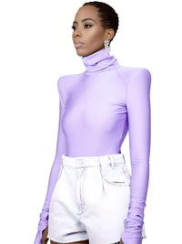 Thumbnail for Women's Padded Shoulder Long Sleeve Turtleneck Bodysuit -, Bodysuit , Drestiny , Australia, Black, Bodysuits, Casual Shirts, Dress Shirts, Gender_Women, L, Light Purple, Long Sleeves, M, New Zealand, S, Turtlenecks, United Kingdom, United States , Drestiny , www.shopdrestiny.com