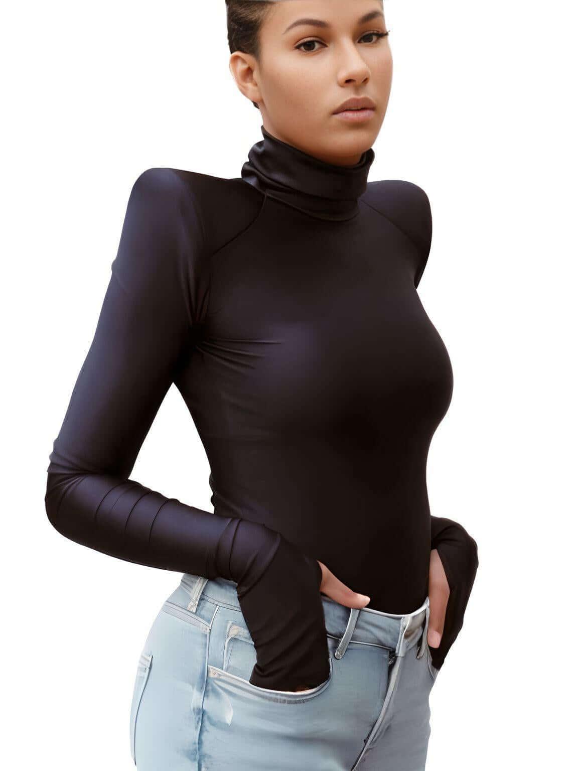 Women's Padded Shoulder Long Sleeve Turtleneck Bodysuit -, Bodysuit , Drestiny , Australia, Black, Bodysuits, Casual Shirts, Dress Shirts, Gender_Women, L, Light Purple, Long Sleeves, M, New Zealand, S, Turtlenecks, United Kingdom, United States , Drestiny , www.shopdrestiny.com