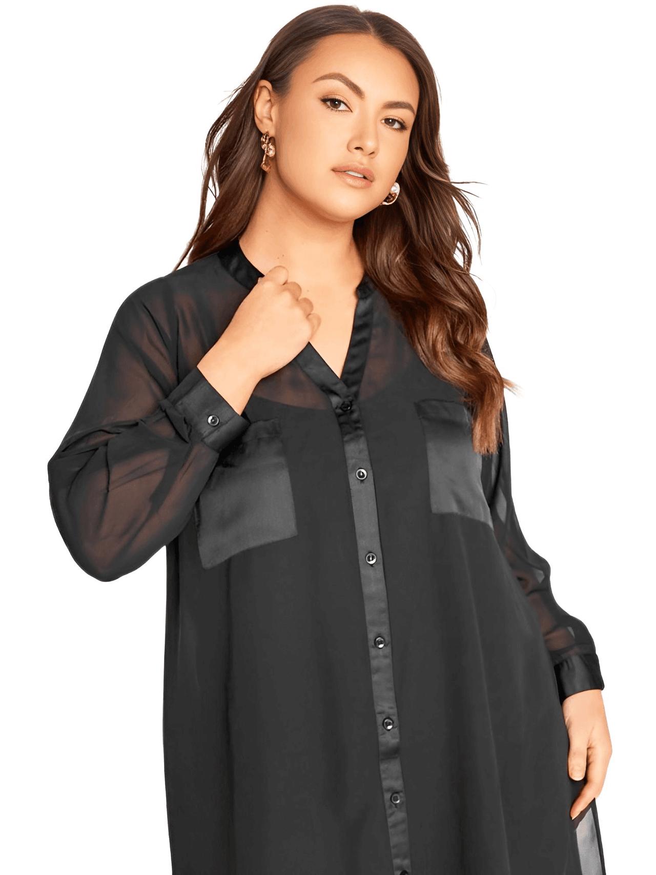 Women's Plus Size Sheer Black Blouse -, Blouses , Drestiny , 4XL, 5XL, 6XL, 7XL, 8XL, Australia, Black, Blouses, Casual Shirts, Dress Shirts, L, Long Sleeves, New Zealand, United Kingdom, United States, XL, XXL, XXXL , Drestiny , www.shopdrestiny.com