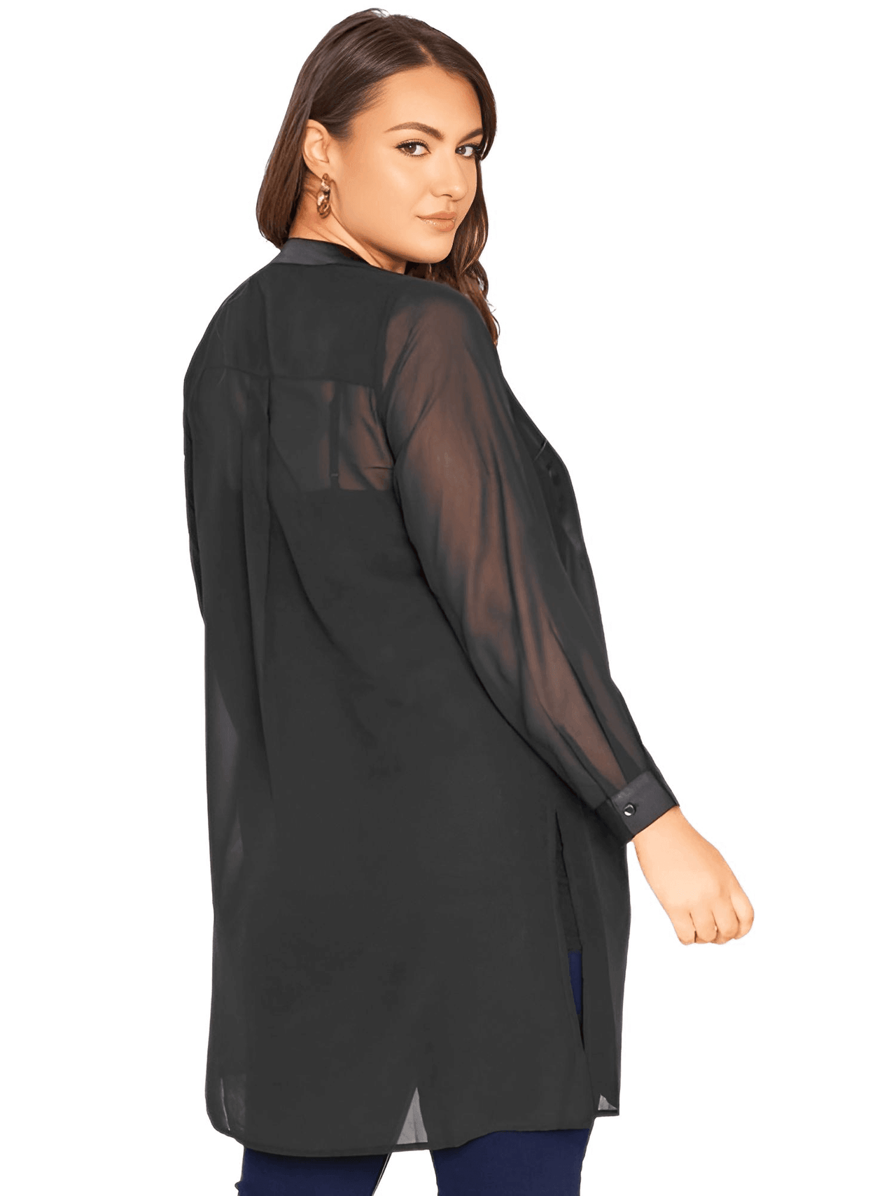 Women's Plus Size Sheer Black Blouse -, Blouses , Drestiny , 4XL, 5XL, 6XL, 7XL, 8XL, Australia, Black, Blouses, Casual Shirts, Dress Shirts, L, Long Sleeves, New Zealand, United Kingdom, United States, XL, XXL, XXXL , Drestiny , www.shopdrestiny.com