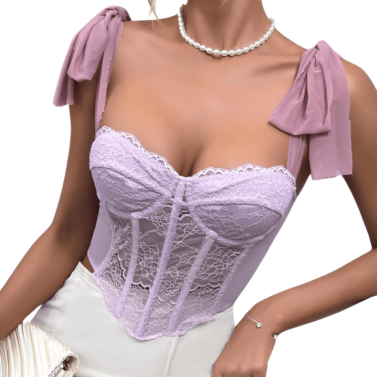 Women's Purple Lace Corset Crop Top -, Crop Tops , Drestiny , Australia, Canada, Casual Shirts, Corsets, Crop Tops, Dress Shirts, Gender_Women, L, Light Purple, M, New Zealand, Purple, S, Sleeveless, United Kingdom, United States , Drestiny , www.shopdrestiny.com